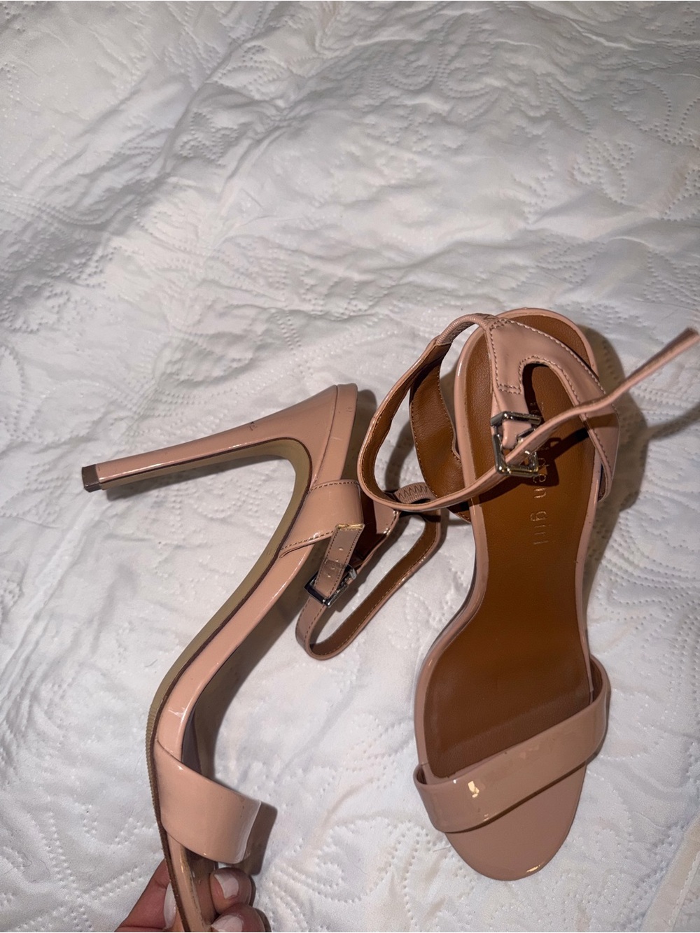 Madden Girl Nude Patent Ankle-Strap Stiletto Sandals